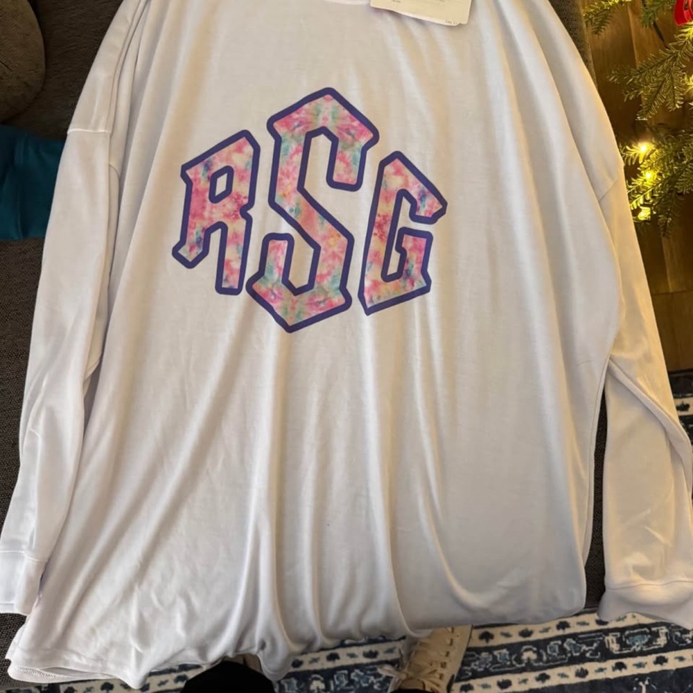 White Long Sleeve Top with Multicolor Graphic